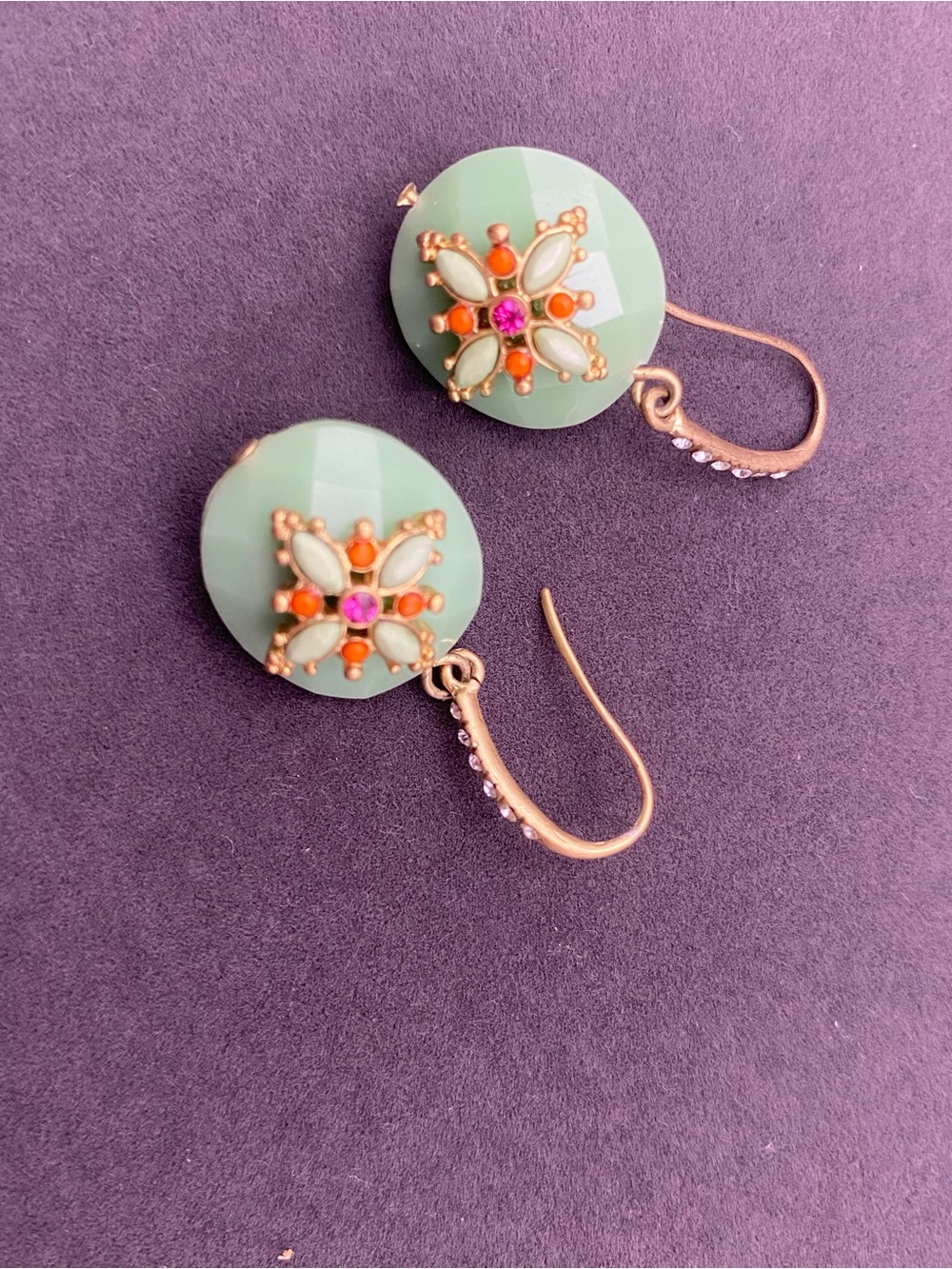Green Drop Earrings with Gold Accents and Colorful Accents - Picture 9 of 9